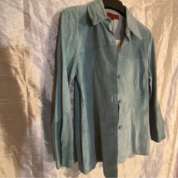 Nicola Berti perforated light suede jacket size L, read comments, NWT w/defect - Picture 6 of 9